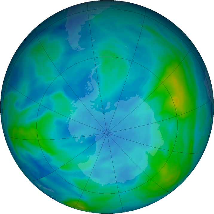 Antarctic ozone map for 01 May 2020